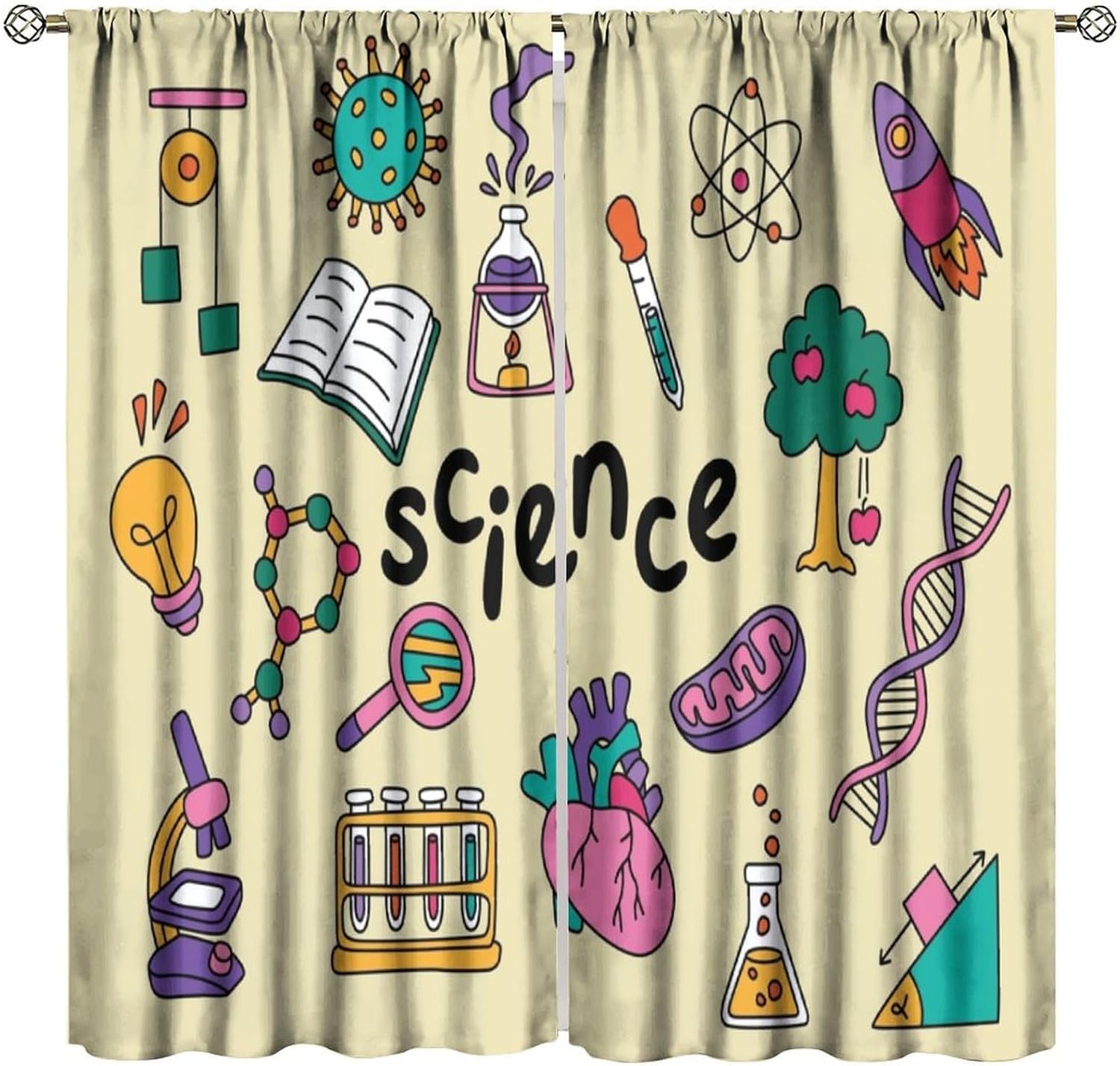 Science Nursery - Science Theme Curtains 2pcs Educational Classroom