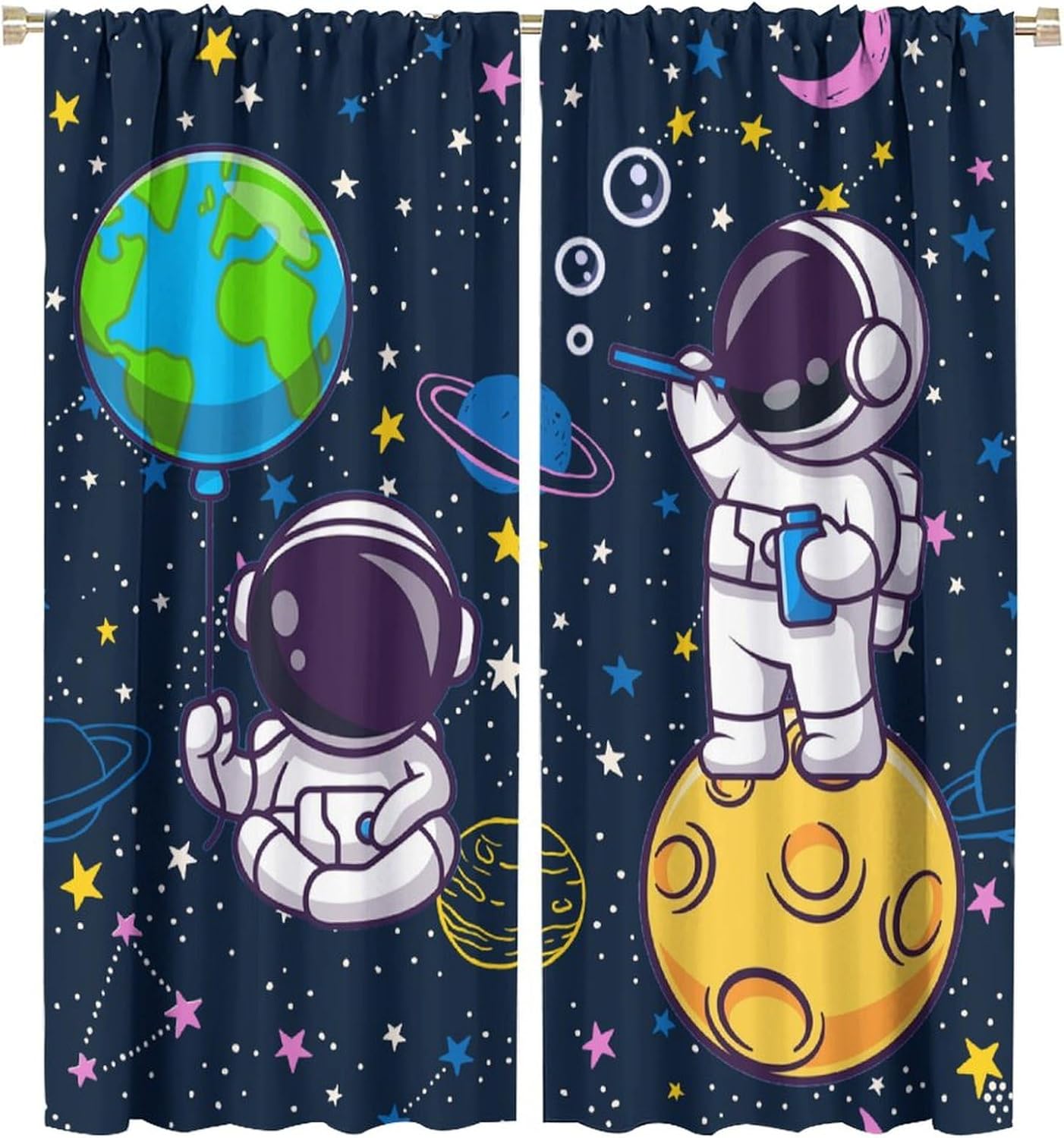 Science Nursery - Outer Space Astronaut Galaxy Curtain Window