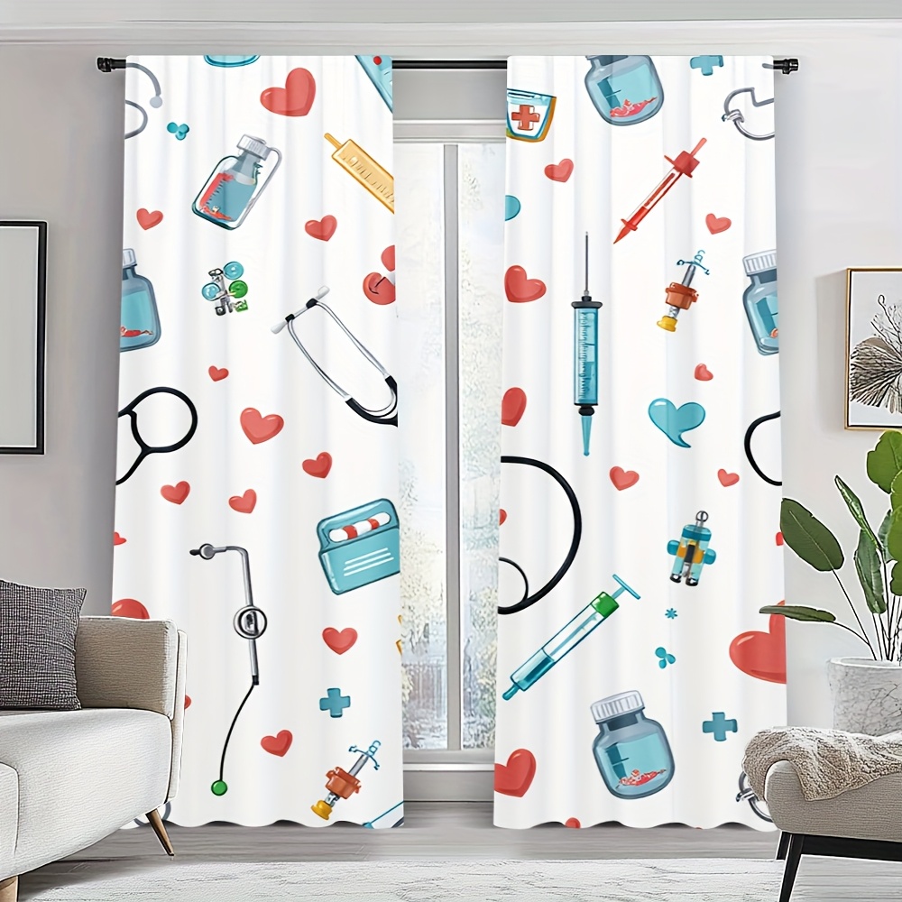 Science Nursery - Aesthetic Medical Pattern Curtains Polyester Home