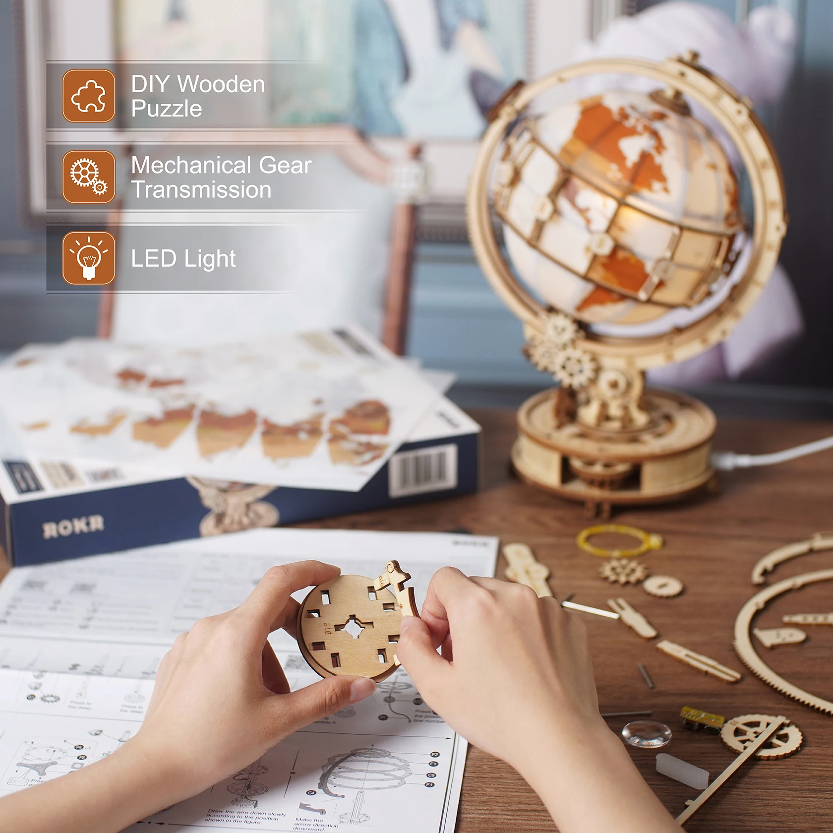Wooden Globe Lamp 3D Puzzle Ga - Solar System Orrery recension och pris